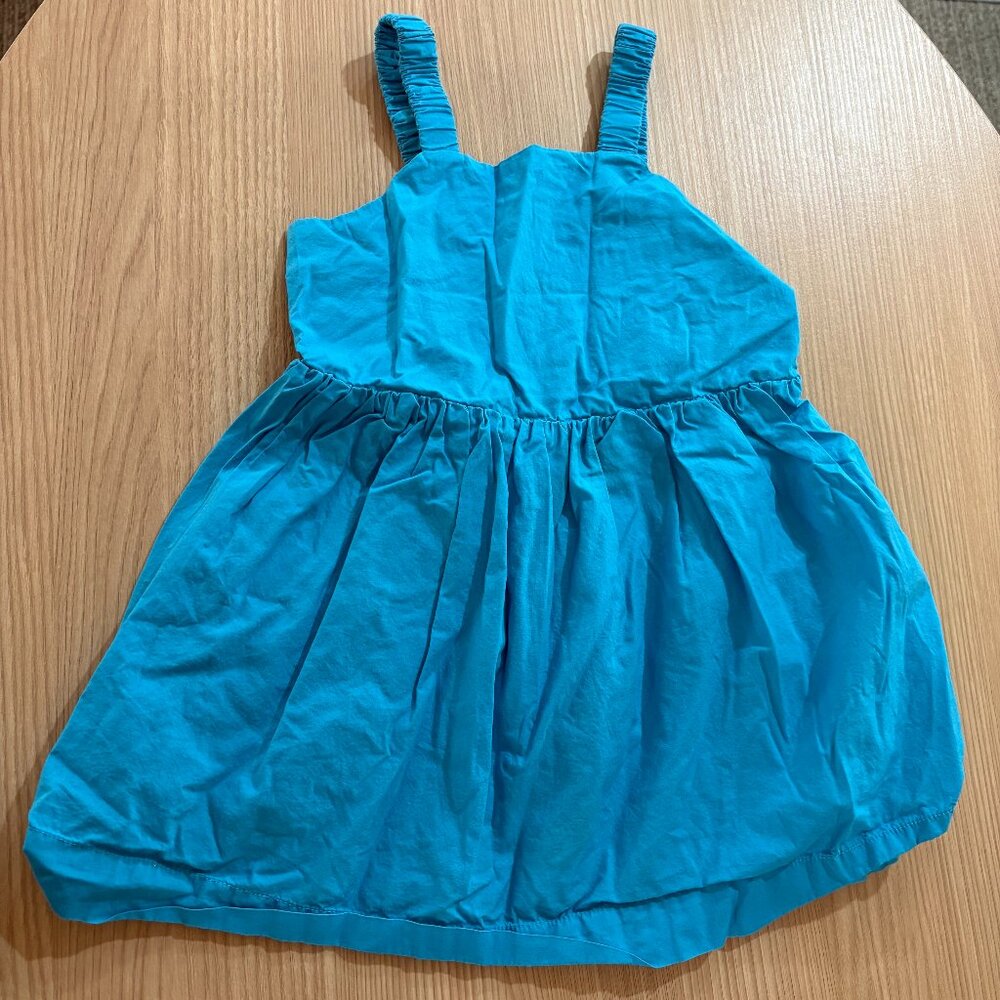 Primary Turquoise Blue Sun Dress 2 Sleeveless Gathered Elastic Straps Cotton